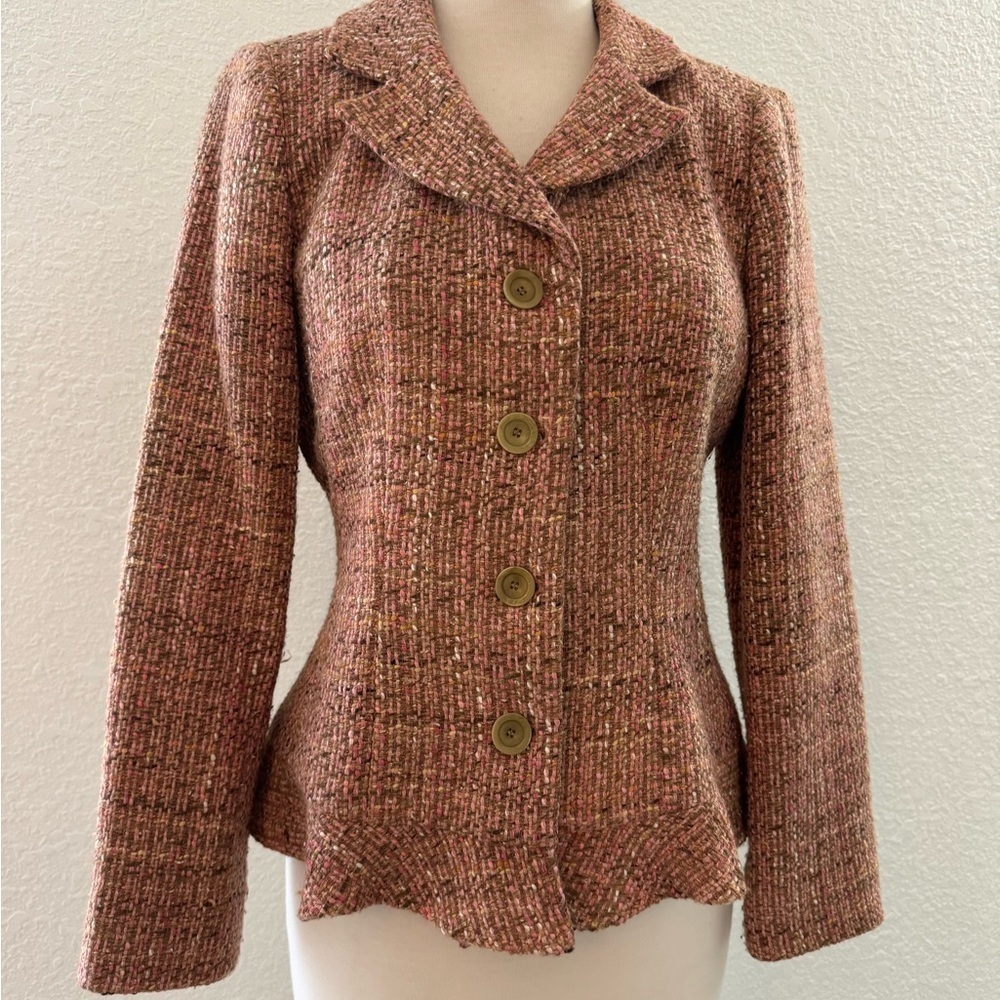 Neiman Marcus‎ VTG 90's Multicolored Tweed Flare Ruffle Blazer Women's Sz. 6 - Picture 5 of 12